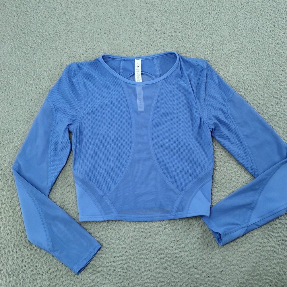 Lululemon Mesh Panel Training Long Sleeve Shirt Women 6 Blue Cropped Running Top